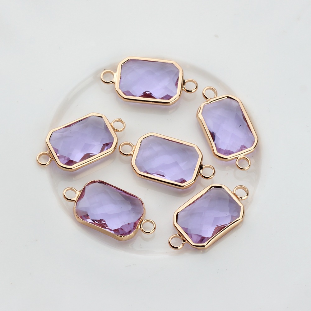 Picture of Copper-covered rectangular crystal cut double pendant small pendant production pendant earring accessories material wholesale