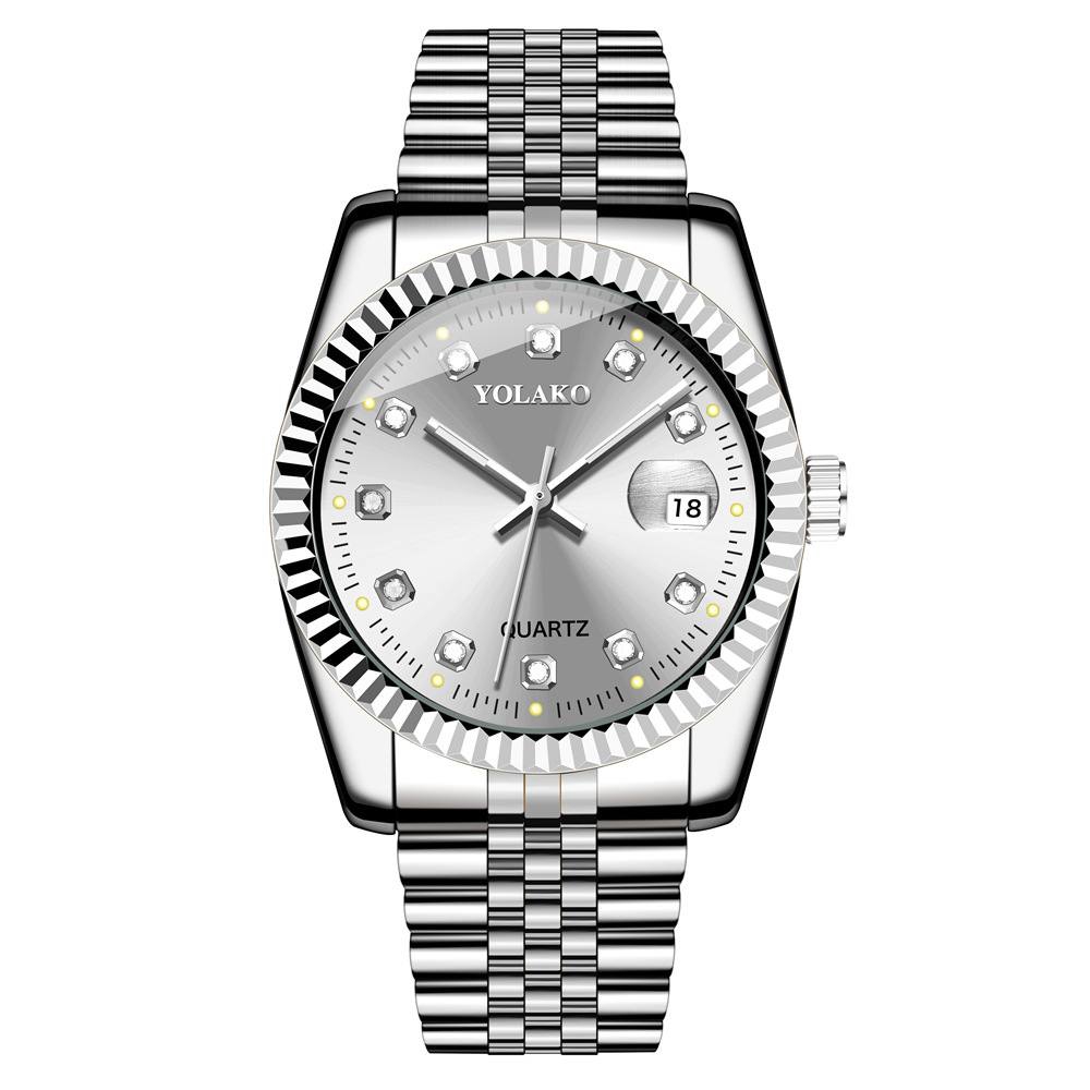 Picture of Diamond Face Steel Band Calendar Watch Women's Simple Casual Student Fashion Quartz Gold suit Men's Watch Couple