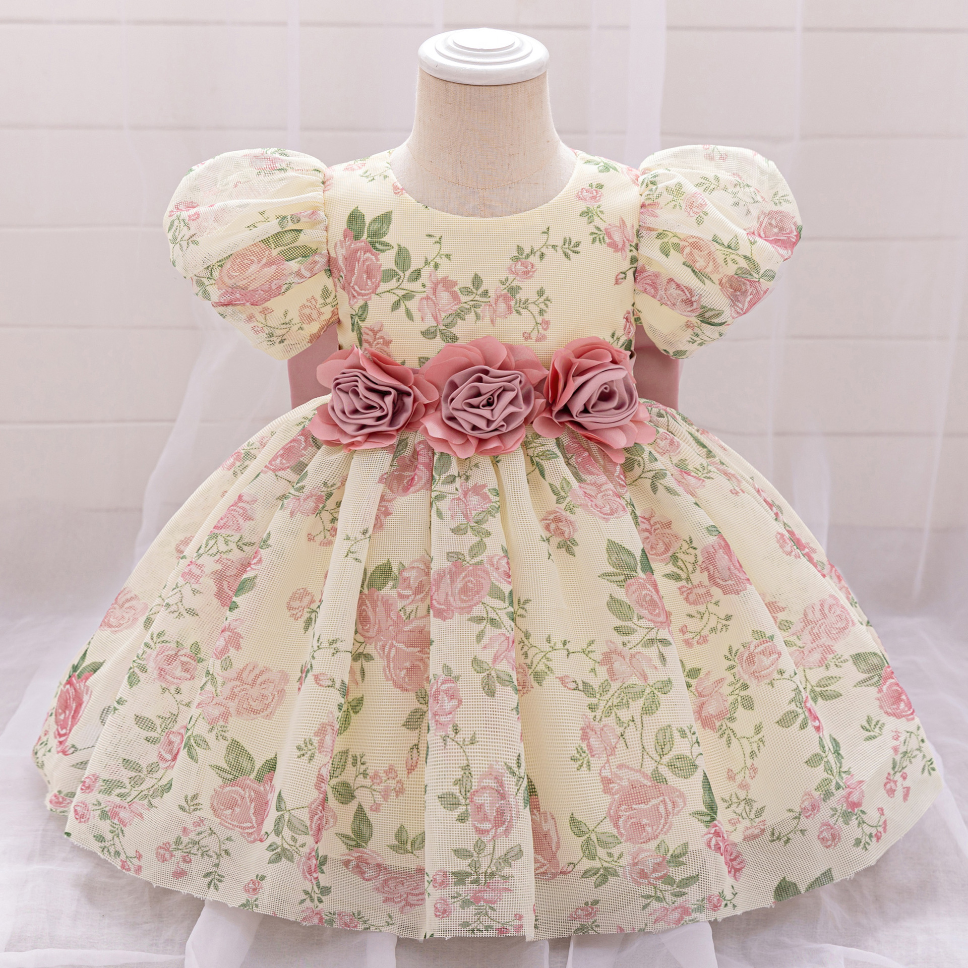 Picture of 2025 Cross-Border New Girls Princess Dress Summer Little Girl Dress Puff Sleeve Floral Children's Dress Tutu Skirt