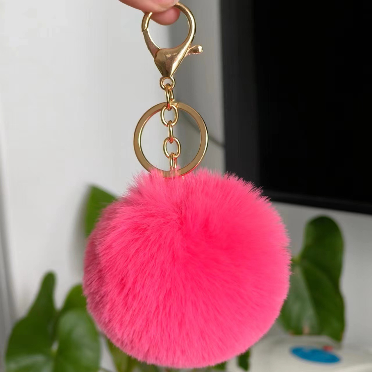 Picture of Spot 8cm imitation rex rabbit fur ball key chain net red fur ball doll bag pendant gift schoolbag girl heart