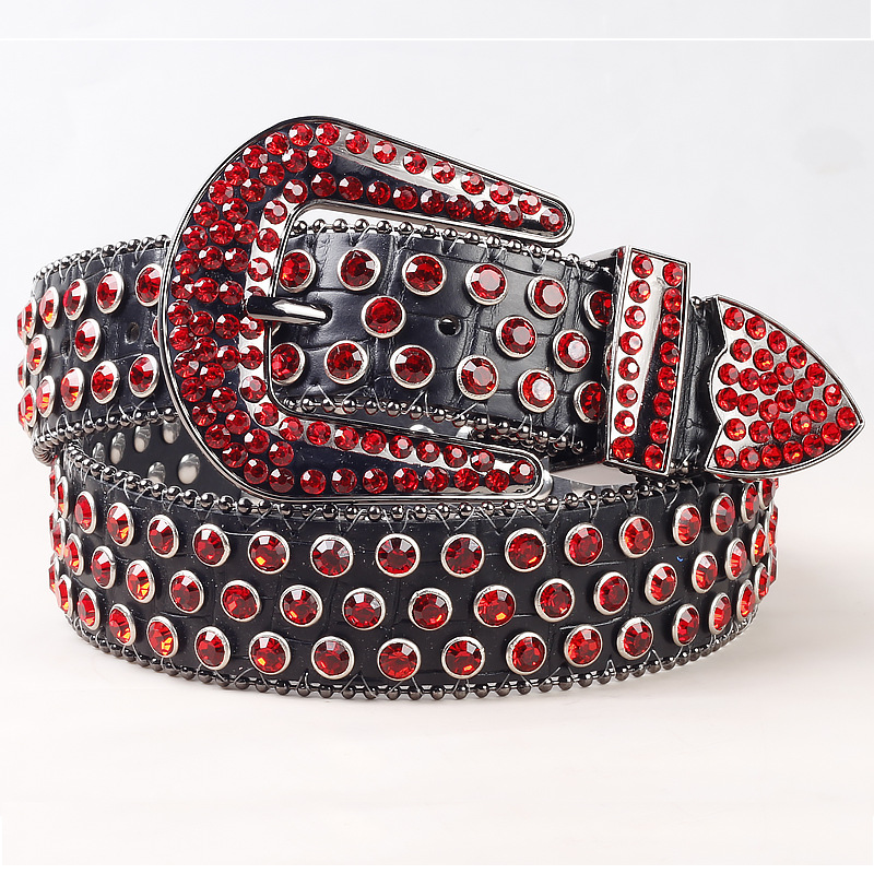 Women's Rhinestone Leather Belt Hip-Hop White Diamond-Encrusted Rhinestone Women's Jeans Jumpsuit Decoration Student Diamond Waist