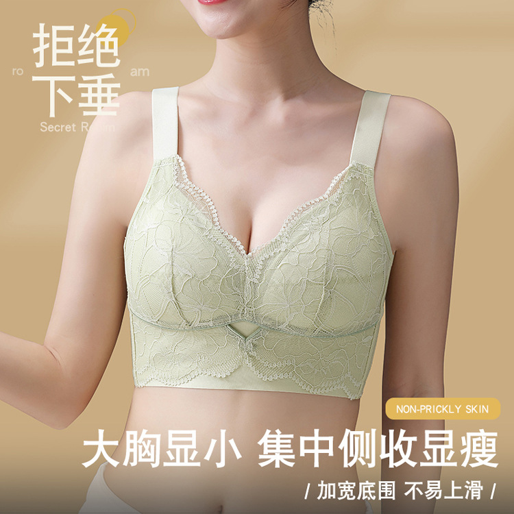 Large Chest Small Figure Slim Lace Underwear Women's plus size Full Cup Para Breast Without Steel Ring Upper High Side Tail Bra