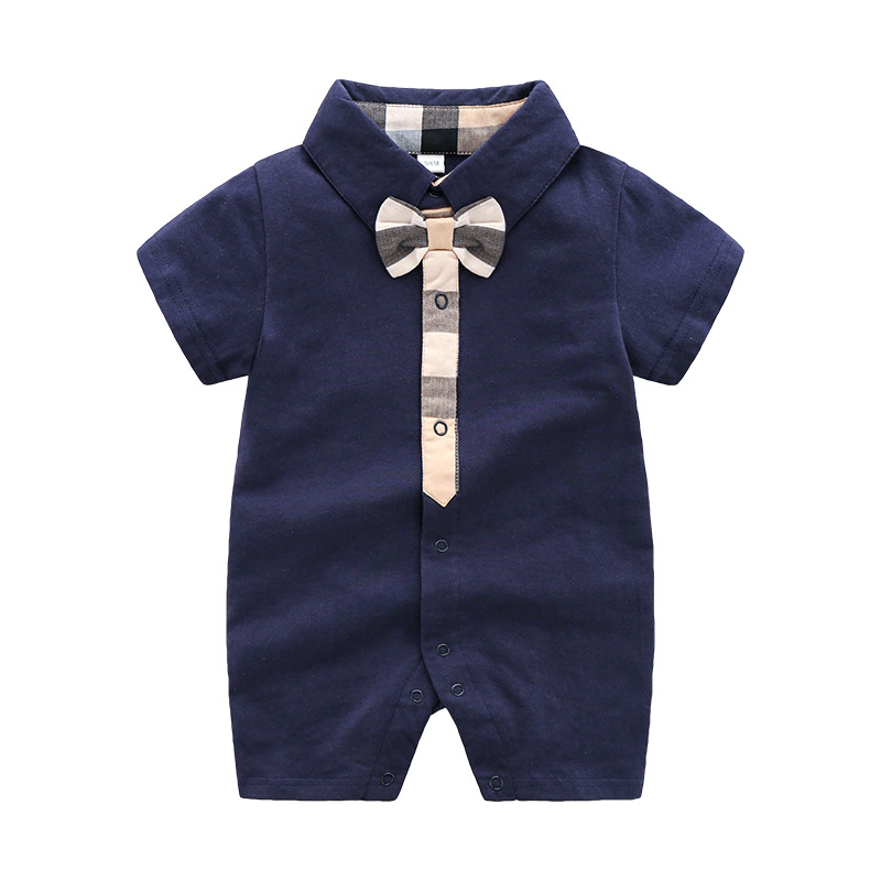 Picture of Fashionable All-match Baby Climbing Clothing Cotton Baby Clothes Knitted Short-sleeved Gentleman's New-born Ha-ha Clothes Summer Closed Full Moon