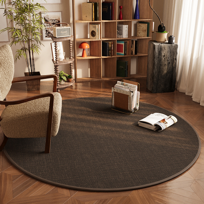 Picture of High-grade linen round living room carpet non-slip dirt-resistant dust removal mat woven pattern solid color bedroom study chair cushion
