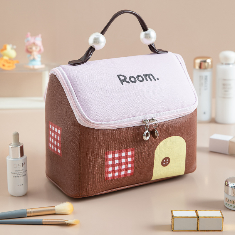 Picture of Cute House Makeup Bag Large Capacity Cabin Wash Bag Portable Portable Storage Bag Soft Cute Girl's Storage Bag