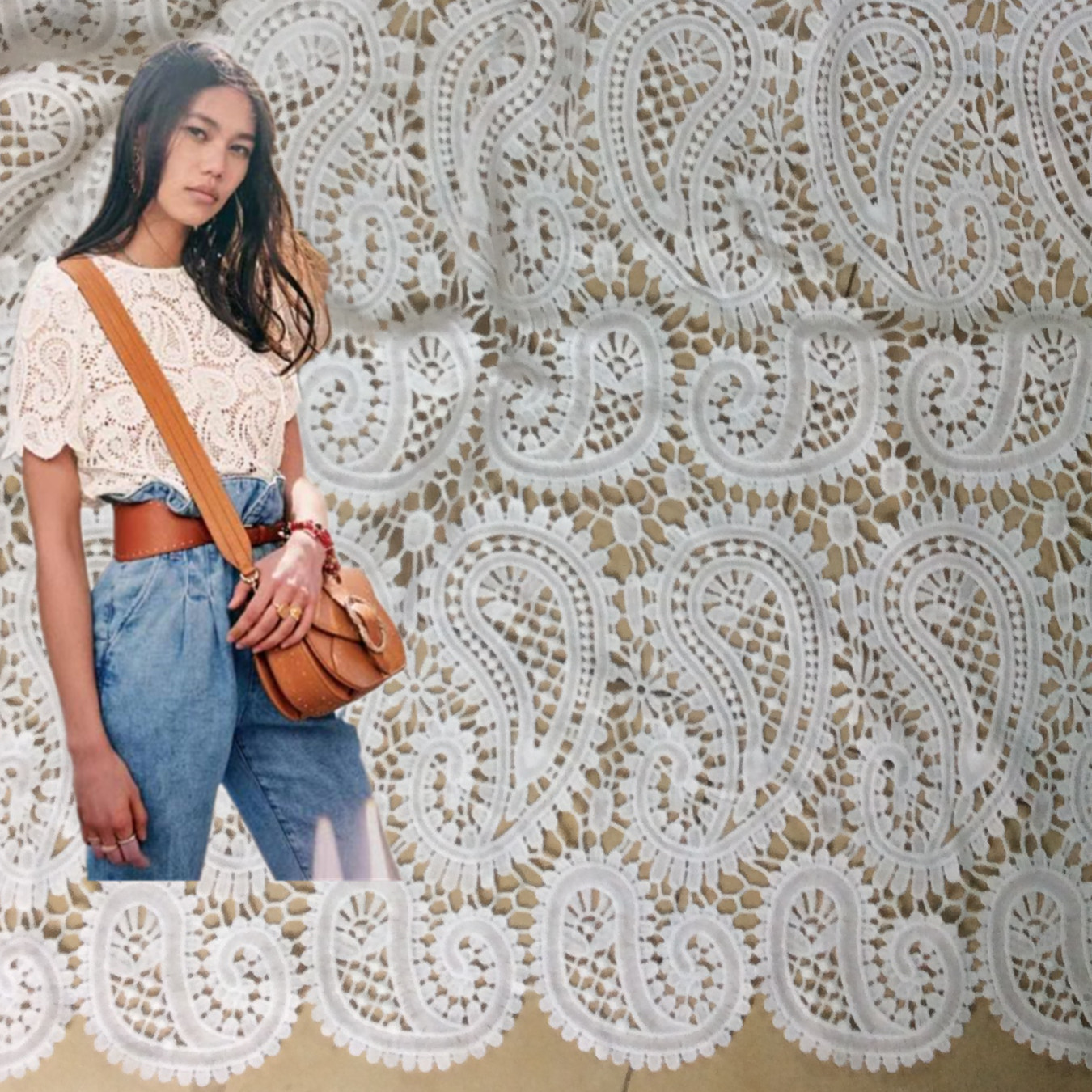 Hollow water soluble milk silk fabric fan crochet embroidery wedding dress dress fabric 120CM lace cloth