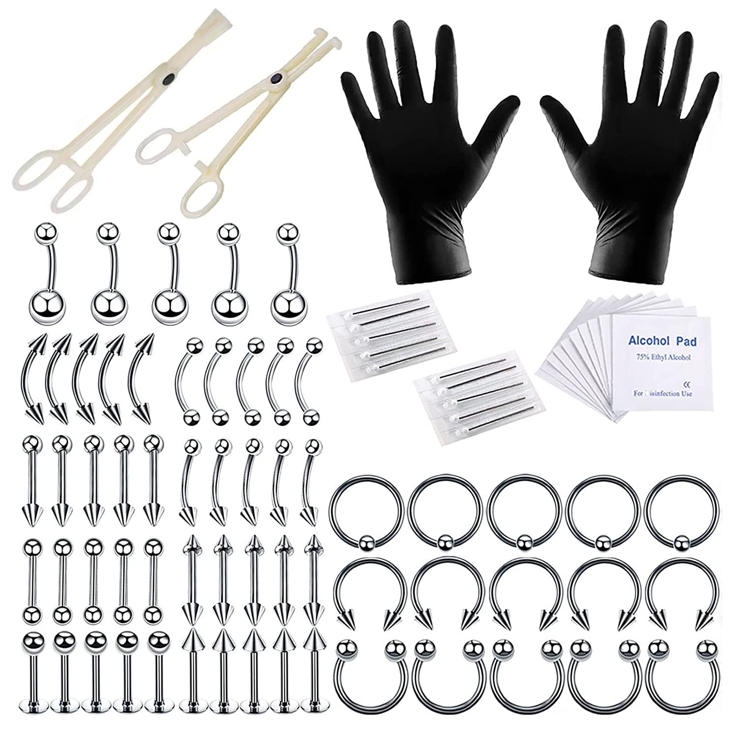 Piercing jewelry 140PCs hybrid set nose ring nail vacuum plating 316L stainless steel eyebrow nail ear bone nail lip nail