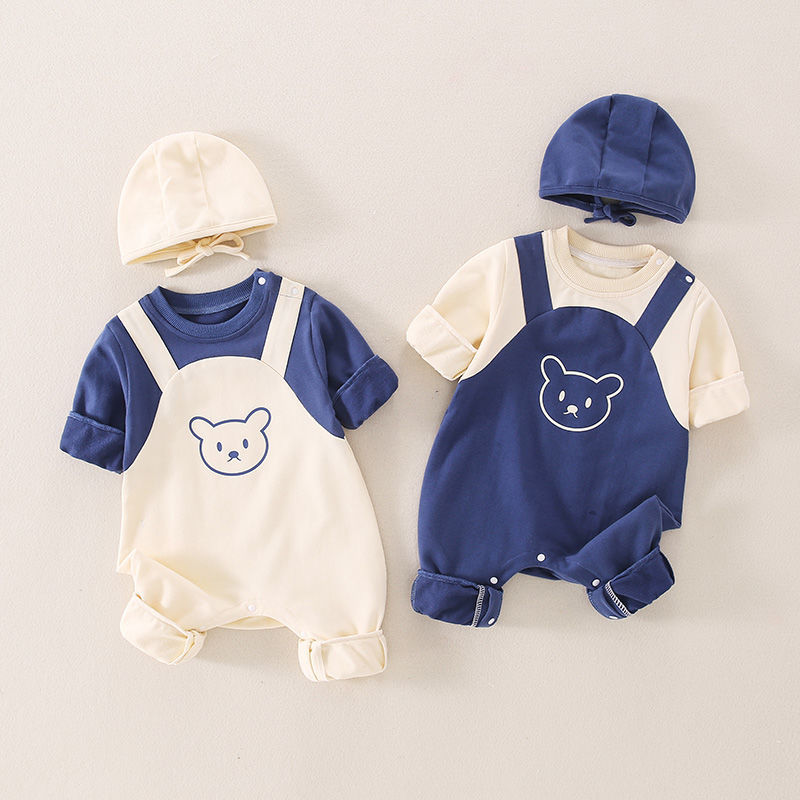 Picture of Newborn Baby Autumn Clothing, Cute and Super Cute Baby One-Piece Harem, Spring & Fall Full Moon and 100 Days Hooded Outdoor Crawling Clothing