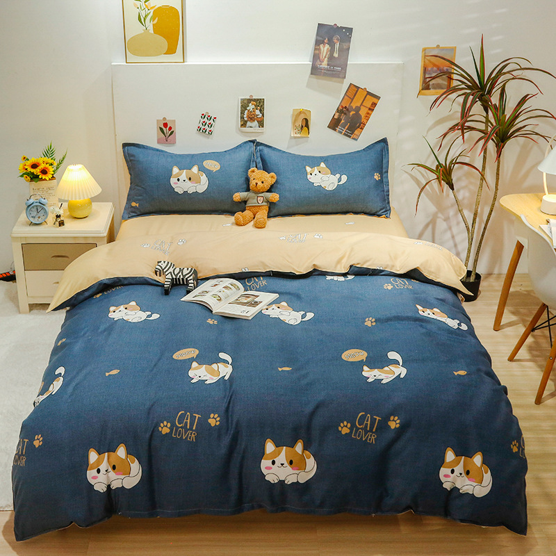 Picture of Four-Piece Brushed Skin-Friendly Thickened Duvet Cover Set, Student Dormitory Three-Piece Quilt Set, Suitable for All Seasons, Internet Celebrity Hot Item