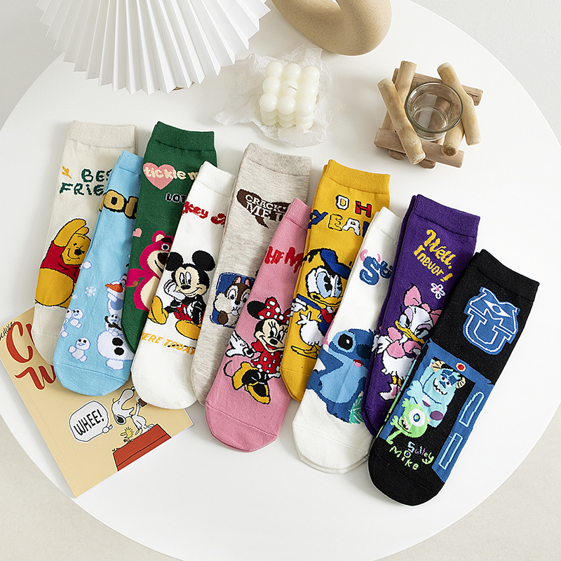 New Style Socks Women's Mid-length Socks ins Trendy Autumn and Winter Sweet Cartoon Cute Student Japanese Style High-rise Korean Style Stockings