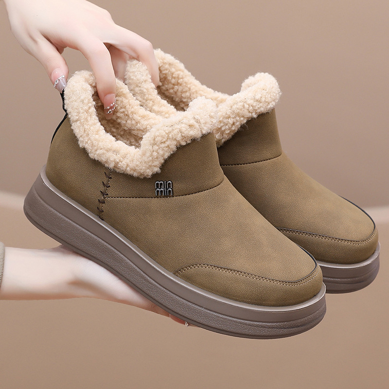 Snow Boots, Birkenstock Shoes, Women's Autumn and Winter Velvet Women's Shoes, Cotton Shoes, Women's Slip-On Thick-Soled Mother's Shoes, Fashionable Height-Increasing Shoes