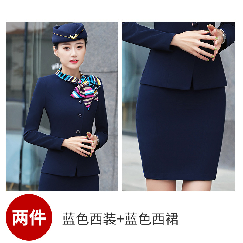 Picture of Stewardess Professional Suit for Women, Autumn and Winter Blazer Dress Set, Beautician Workwear, Hotel Front Desk Uniform, Aviation Work Clothes