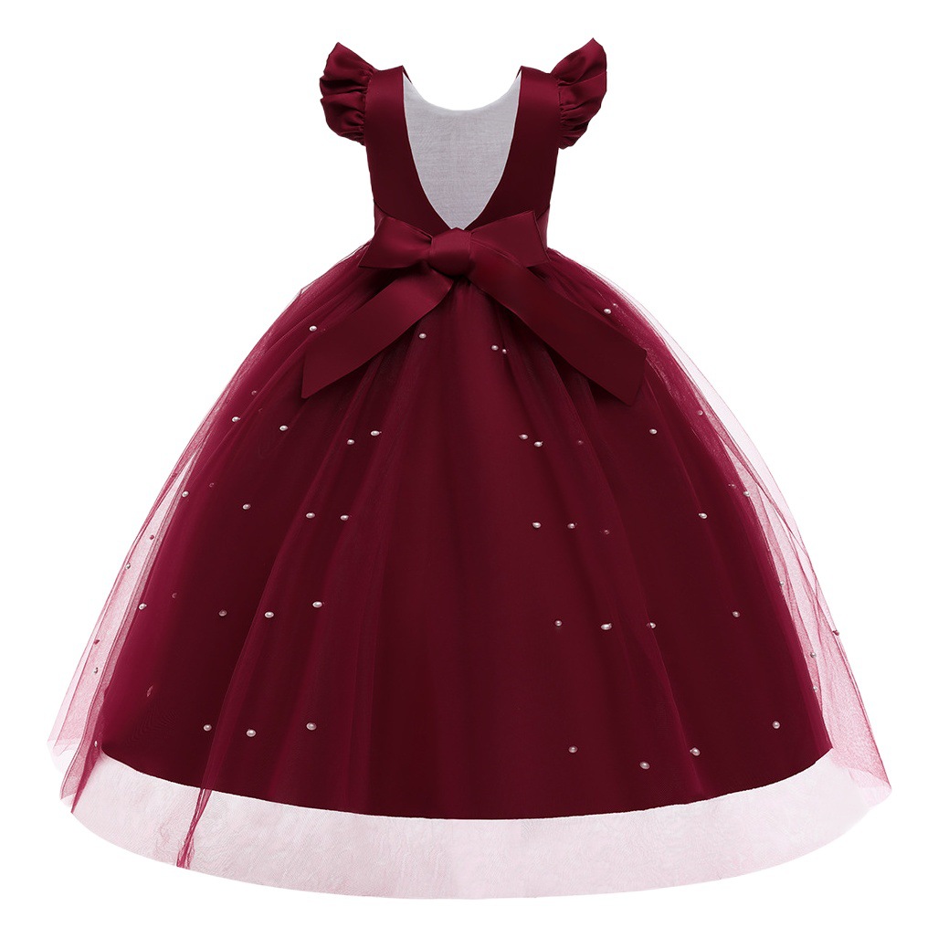 New Amazon Foreign Trade Mesh Bow Flying Sleeve Daughter Children's Dress Western Style Catwalk Spot