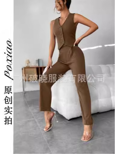 Amazon Elegant V-neck Cross-border European and American Jumpsuit Women's Commuter Slim-fit Suit