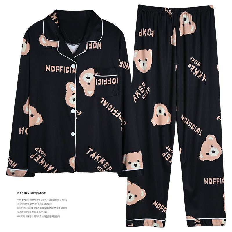 New Arrival Pajamas Women's Autumn and Winter Long Sleeve Suit Lapel Two-Piece Suit Korean Style Student Home Clothes Loose Puning Factory