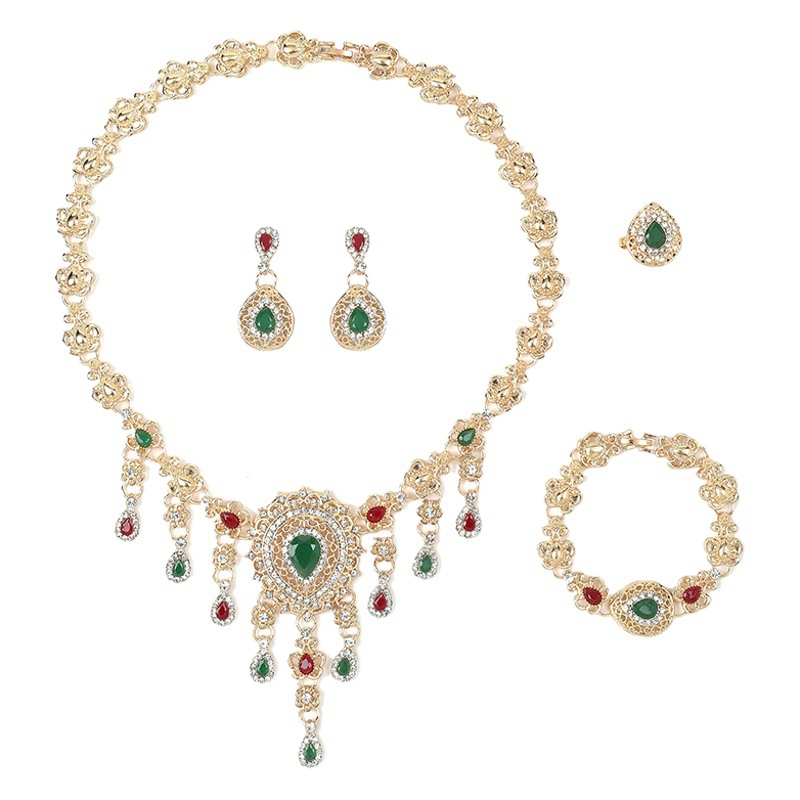 European and American bride four pieces suit fashion alloy necklace ring female gift jewelry suit factory supply direct sales