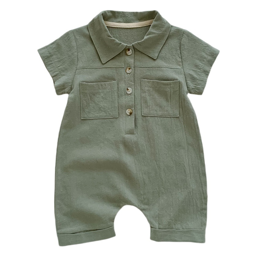 Picture of Summer Boys' Short-Sleeved Jumpsuit, Korean Style Baby Boy's Stylish Front-Buttoned Newborn Girl's Clothes, Crawling Clothes