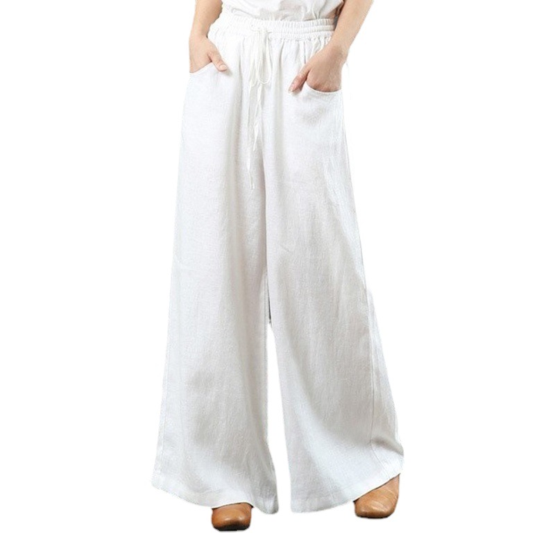 6 Color 2022 Spring and Summer Cotton and Linen Women's Pants Loose Large Size Wide Leg Pants High Waist Floor Trousers Straight Pants