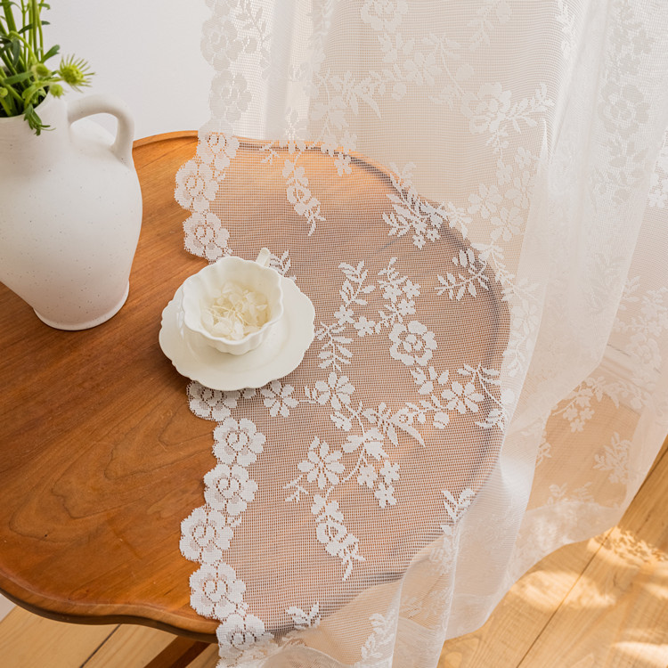 French light luxury lace screen curtain transparent also transparent flower lace warp knitting white new curtain wholesale