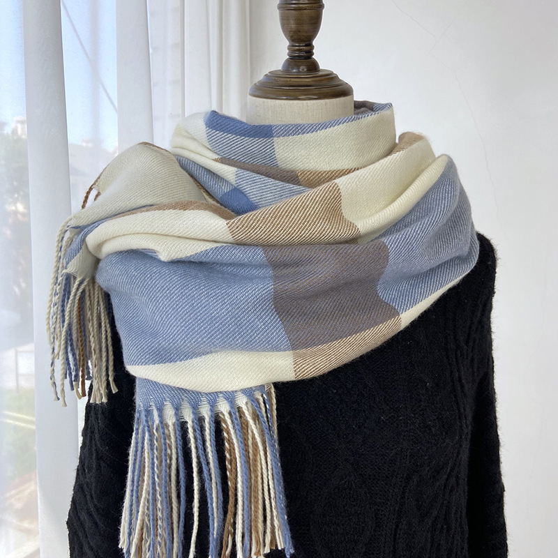 Picture of Plaid Scarf for Women 2024 New Autumn and Winter Korean Style Fashion Imitation Cashmere Tassel Shawl Thickened Warm Scarf Wholesale