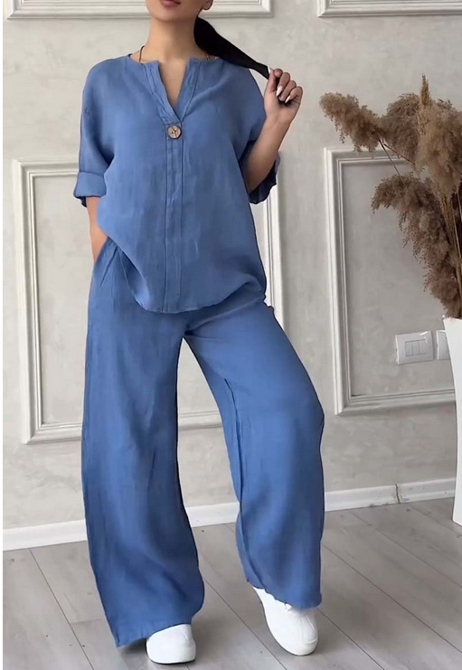 Picture of Amazon 2025 Europe and the United States cross-border new women's independent station AliExpress fashion solid color cotton casual suit pants