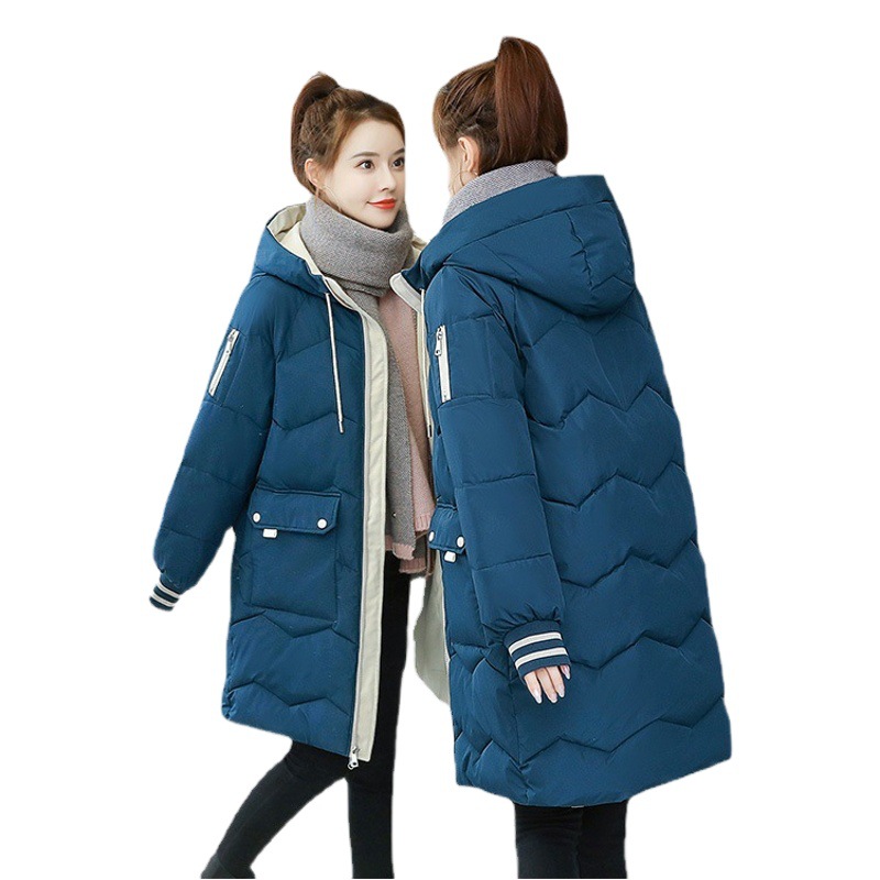 New Mid-length Collar Down Cotton-padded Clothes Women's Boutique Solid Color Korean Style Thickened Cold-proof Jacket Loose plus size Jacket