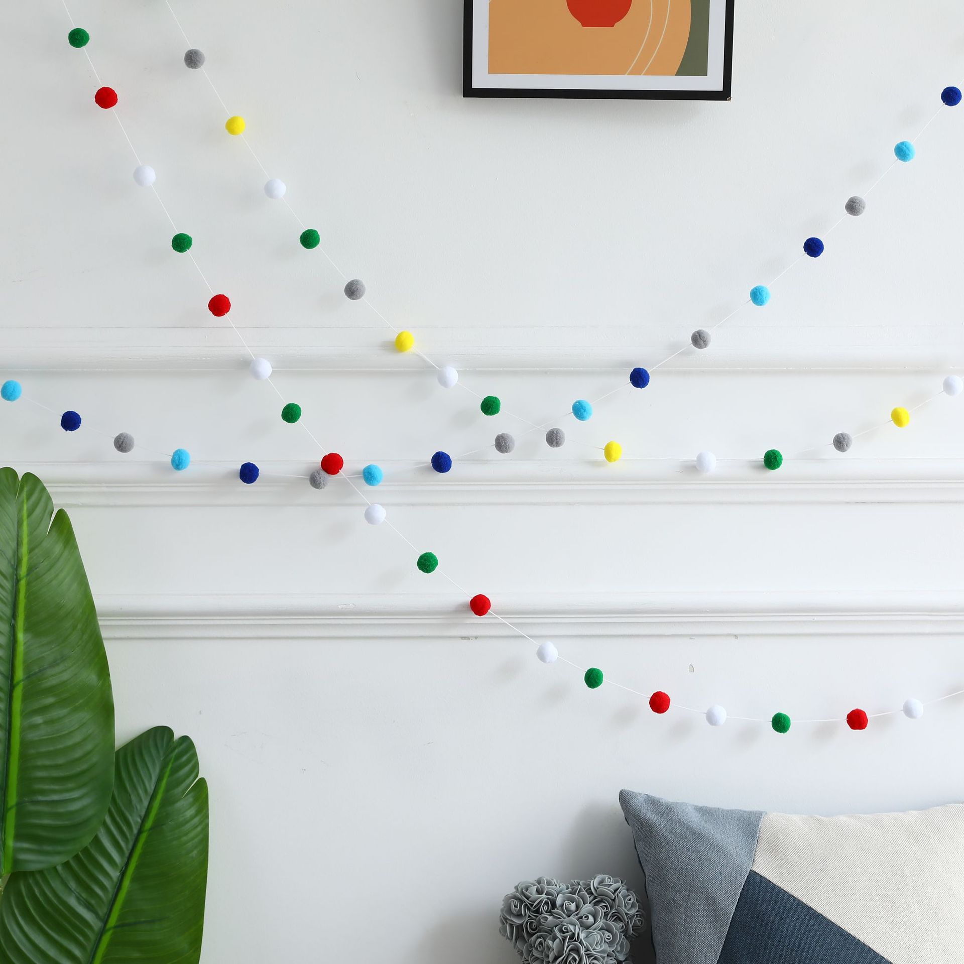 ins Decoration Nordic Style Home Soft Clothes Photo Children's Room Girl's Room Decoration Macaron Color Fur Ball String Hanging Decoration