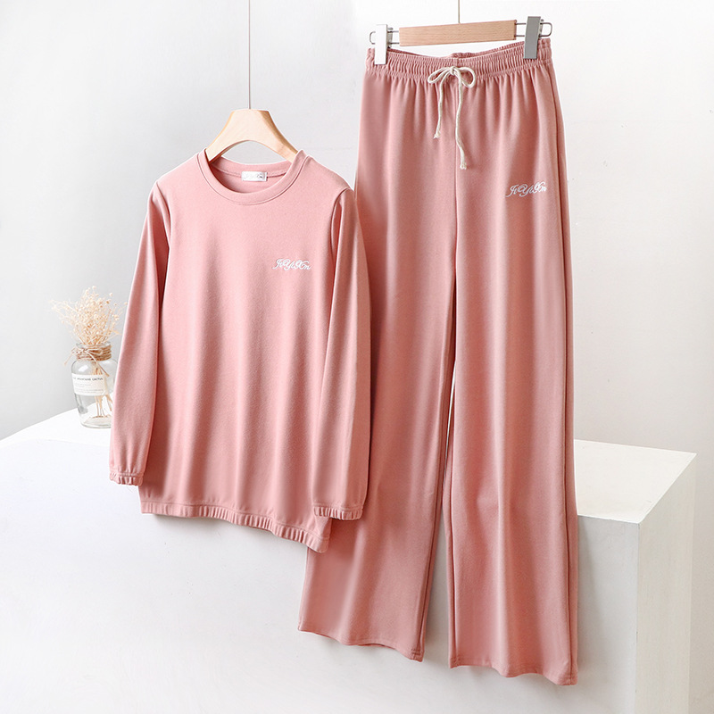 De Velvet Pajamas Set Women's Winter Fleece-lined Thickened Large Size Casual Long-sleeved Sanding Warm Home Wear Two-piece Set
