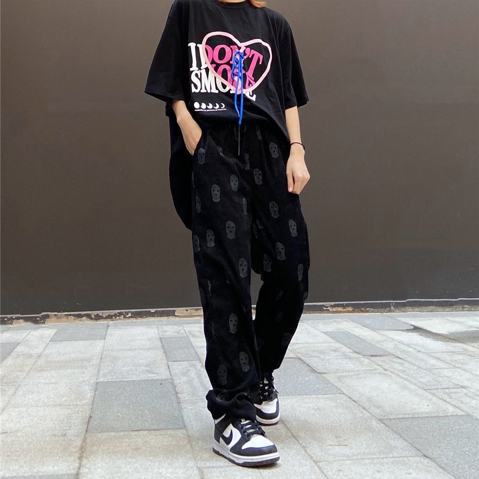American-style Retro Casual Pants Women's Spring and Autumn Loose All-match Straight-leg Sports Pants Slimming Personalized Retro Printed Sweatpants