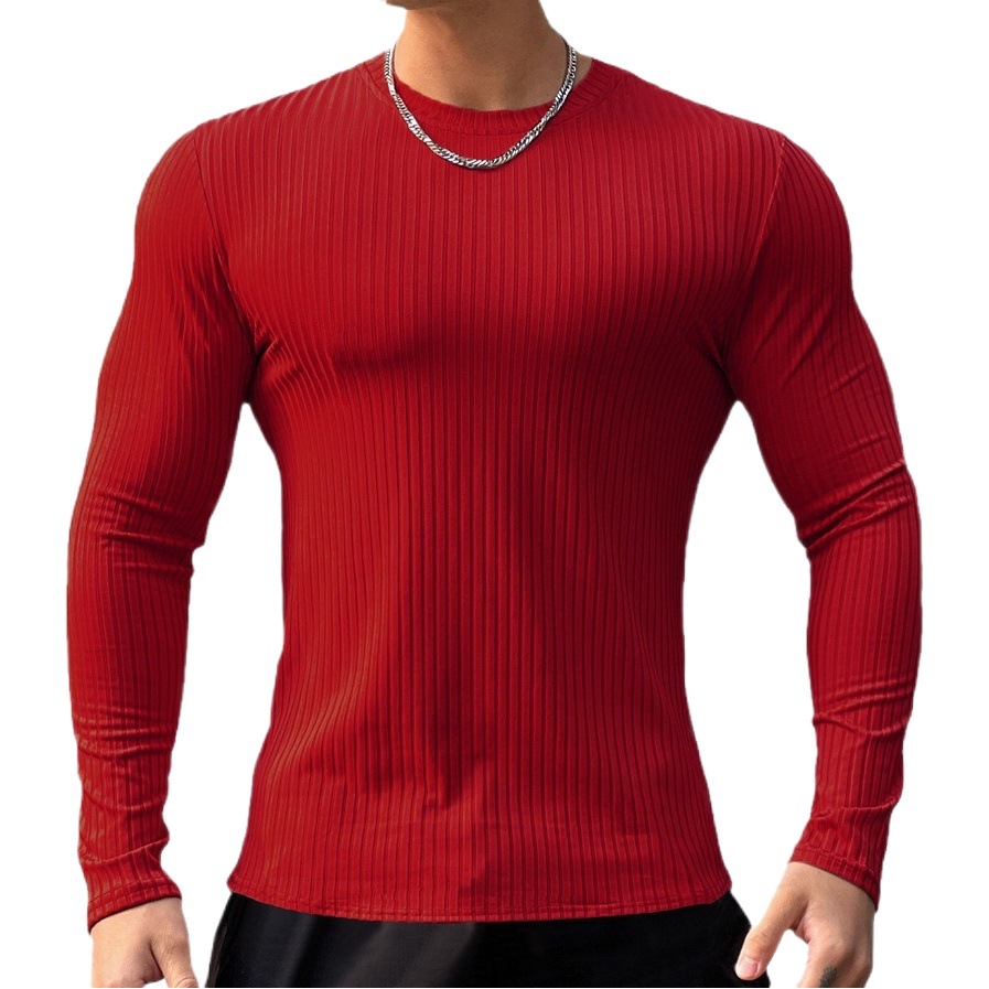 Spring and Autumn new fashion fitness men's long-sleeved T-shirt spring and autumn men's pullover sweater solid color bottoming shirt