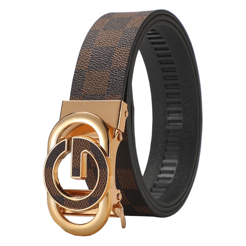 Men's Belt Automatic Buckle Letter Plaid Business Casual Fashion Belt Shake Voice Live Network Explosions in stock