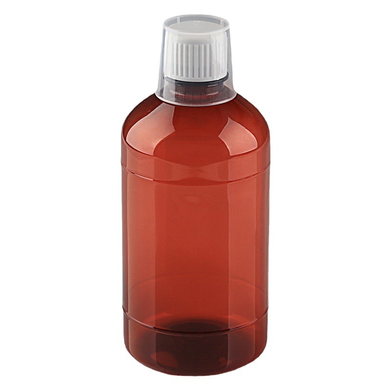 28 mouth 500ML Brown medicinal syrup bottle alcohol bottle sampling bottle anti-theft cover with measuring cup PET liquid plastic