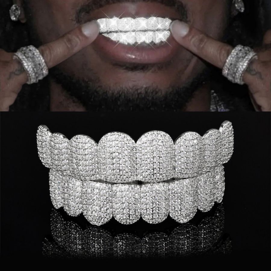 Halloween Cross-Border Hip-Hop Braces Jewelry 18K Real Gold Electroplated Copper Zirconium Tooth Jewelry Exaggerated Rap Props Braces Accessories