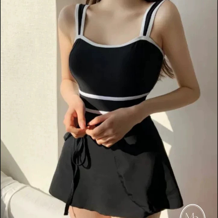 Korean New Sexy Beautiful Back Cover Belly Slimming Look Fashionable Color Matching Wide Shoulder Strap One-Piece Swimsuit Women's Two-Piece Set