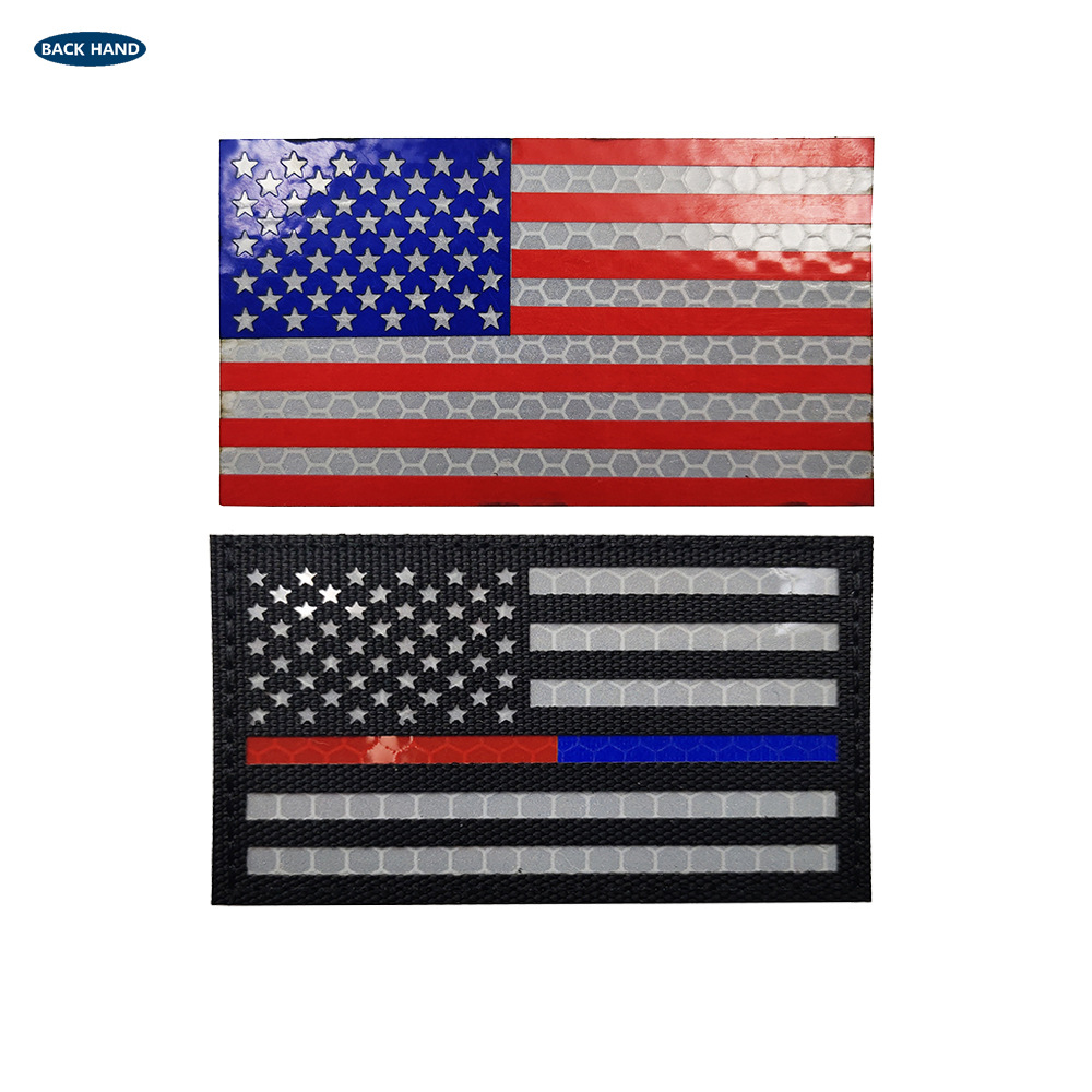 Picture of Haike Outdoor Infrared Reflection US Flag Velcro Laser Cutting Red and Blue Line Stars and Stripes Flag Bag with Stamps M00004