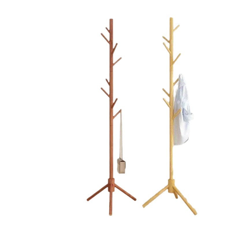 Picture of Solid wood coat rack floor-to-ceiling bedroom living room hanging clothes rod rack home indoor vertical simple bag hanging rack hat