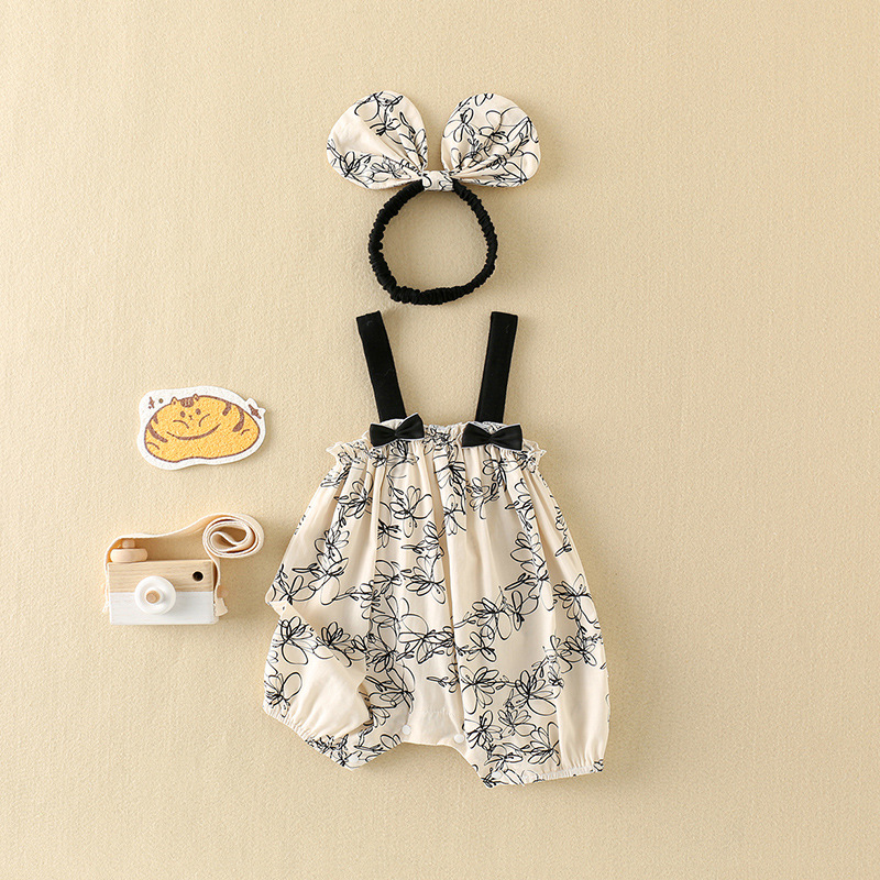 Picture of Baby Clothes Summer Wear Thin Newborn Girl Baby Jumpsuit Princess Full Moon Hundred Days Sling Haggown Climbing Wear
