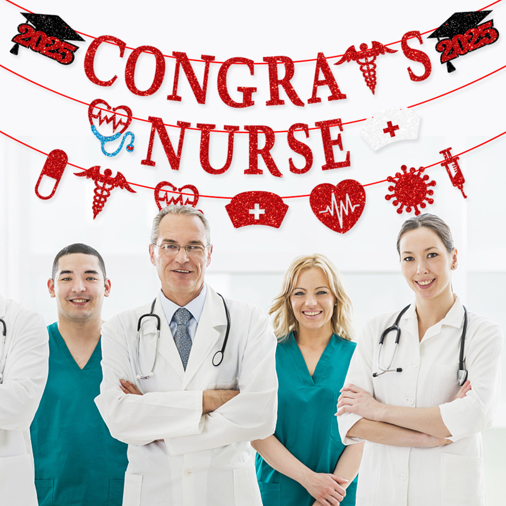 Picture of Doctor and NURSE Festival Theme Graduation Season Decoration Flag CONGRATS NURSE Flag Flower Cake Card