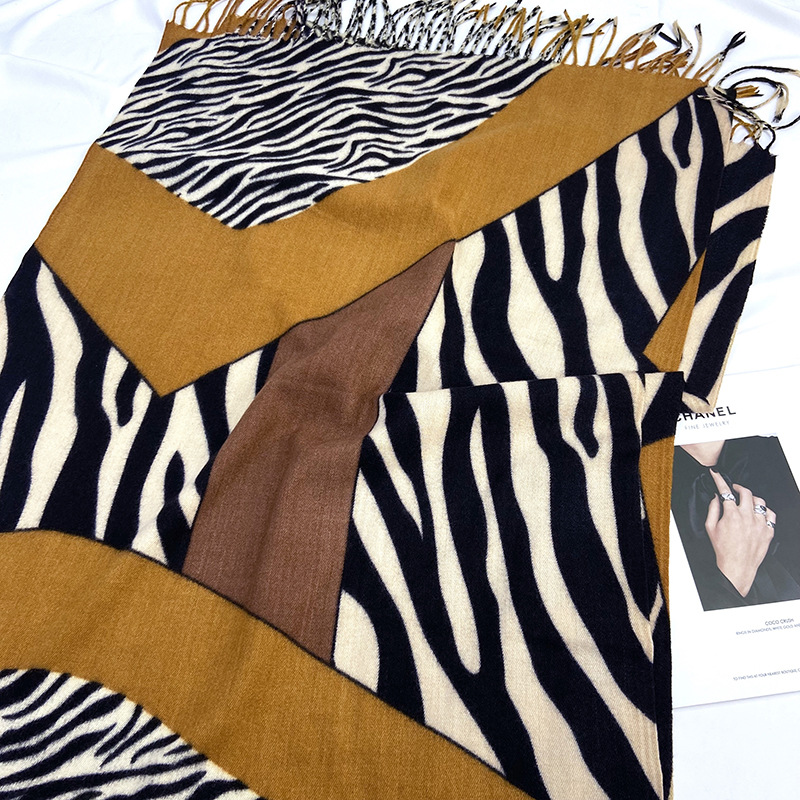 Picture of Imitation cashmere scarf women's European and American zebra print double-sided warm tassel shawl autumn and winter warm scarf wholesale
