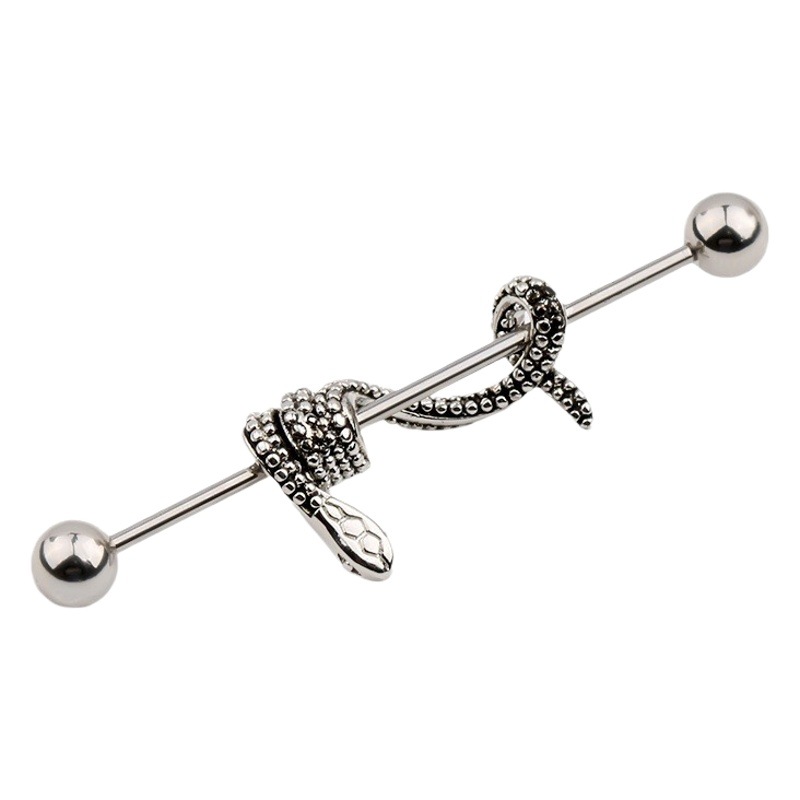 Snake-shaped ear Bridge detachable double ear hole earrings double-layer hanging gold silver straight rod earrings cross-border stainless steel