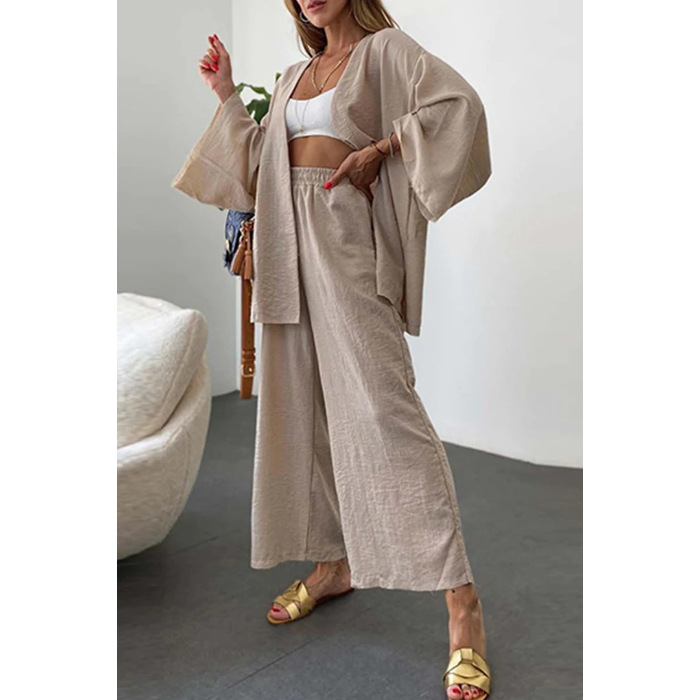 Picture of 2024 Foreign Trade Cross-border New Women's plus size Wide-leg Pants suit Solid Color Loose Casual Elegant Two-piece Set for Women