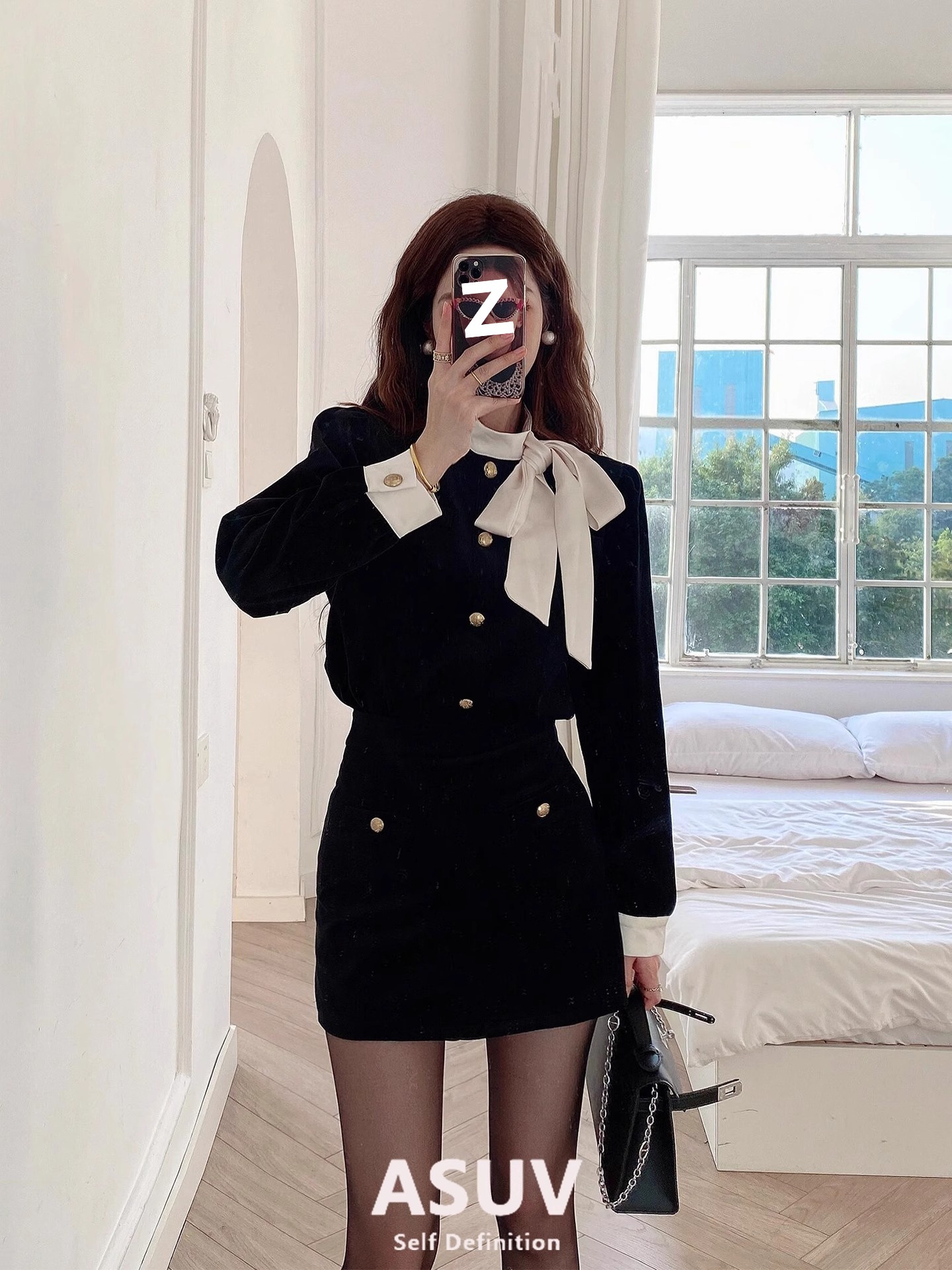 Autumn wear a set of Korean drama wear miu style daughter gold style high-end suit dress autumn and winter women's clothing