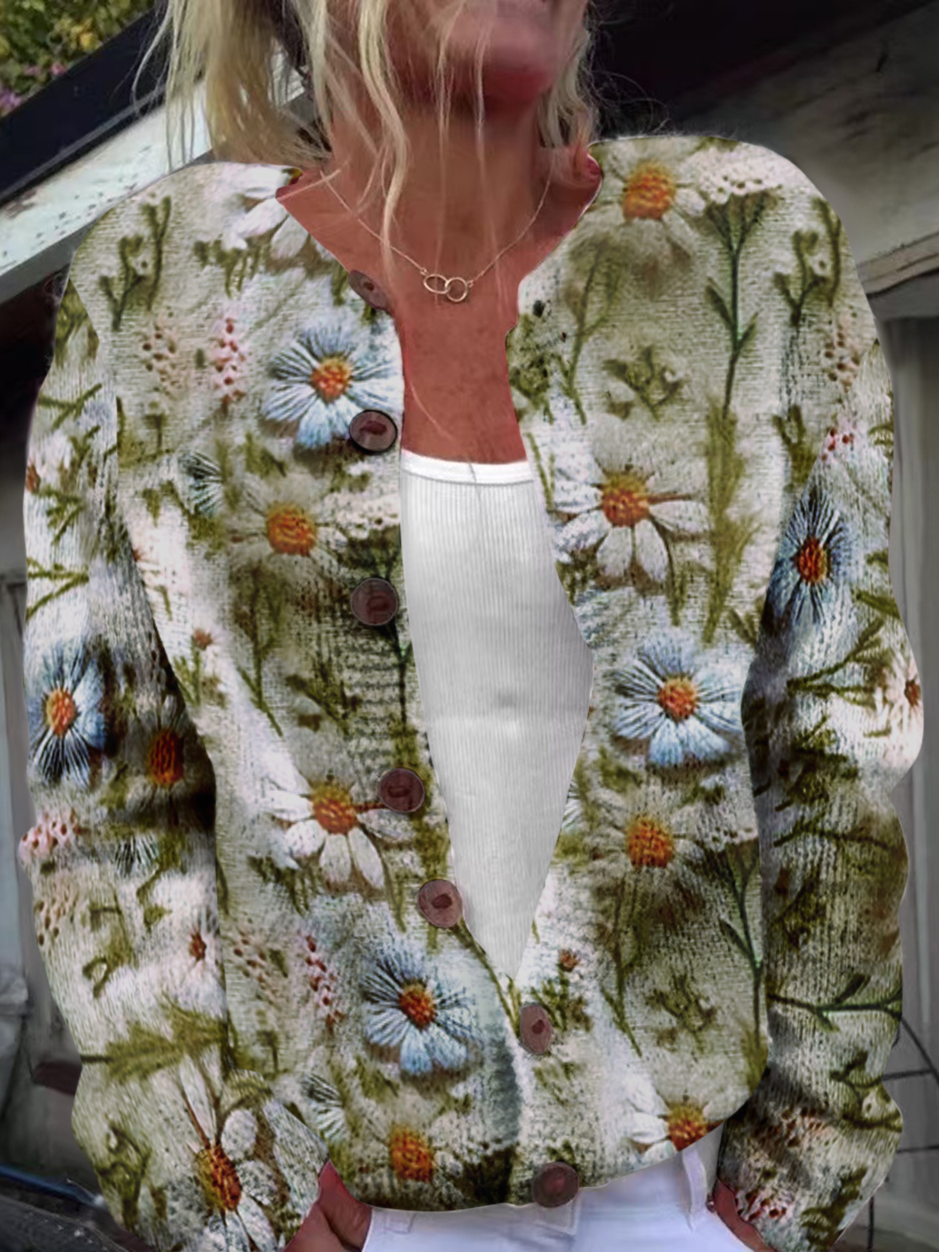 Picture of In stock new European and American cross-border Amazon loose cardigan long sleeve crew neck 3D printed sweater women's knitwear