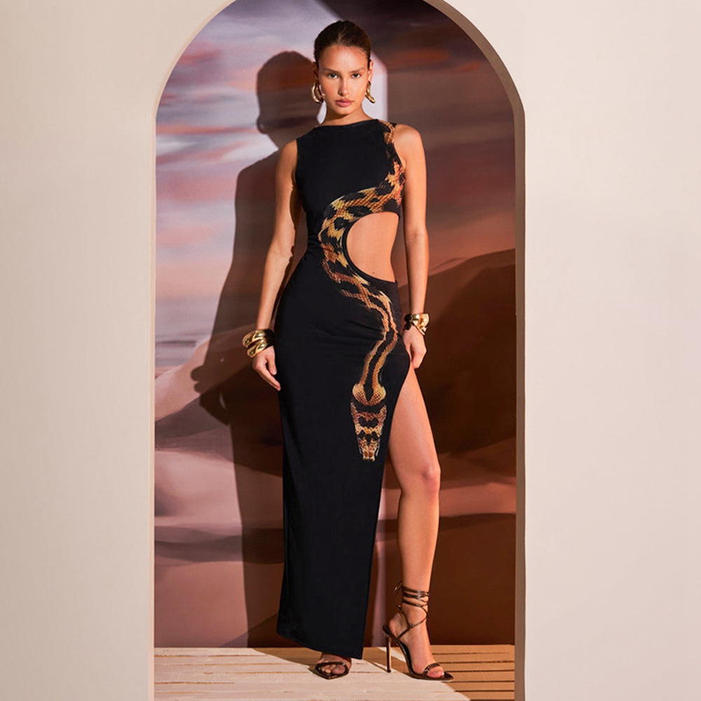 European and American style women's 2024 summer new sleeveless sexy slim split dress hollow dress dress wholesale