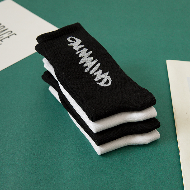 Picture of Distinctive Left and Right Foot Hip Hop Socks Women's Ins Trendy Cotton Mid-Tube Socks Women's Trendy Black and White Sports Socks Autumn