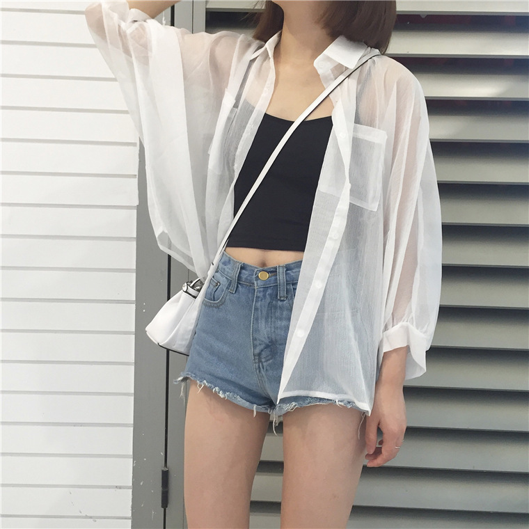 1688 Autumn Sun-protective Clothing Women's Soft Coat South Korea All-match Solid Color Chiffon Cardigan Thin Shirt Loose Empty