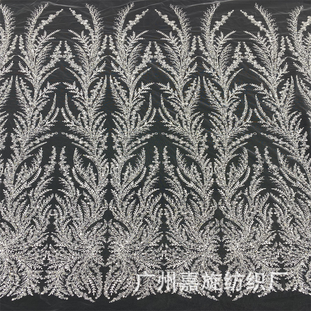 European and American Lace Mesh Bottom 5 Size Bead Tube Fabric Heavy Industry Sequin Embroider Dress Sequin Clothing Embroider Cloth Lace