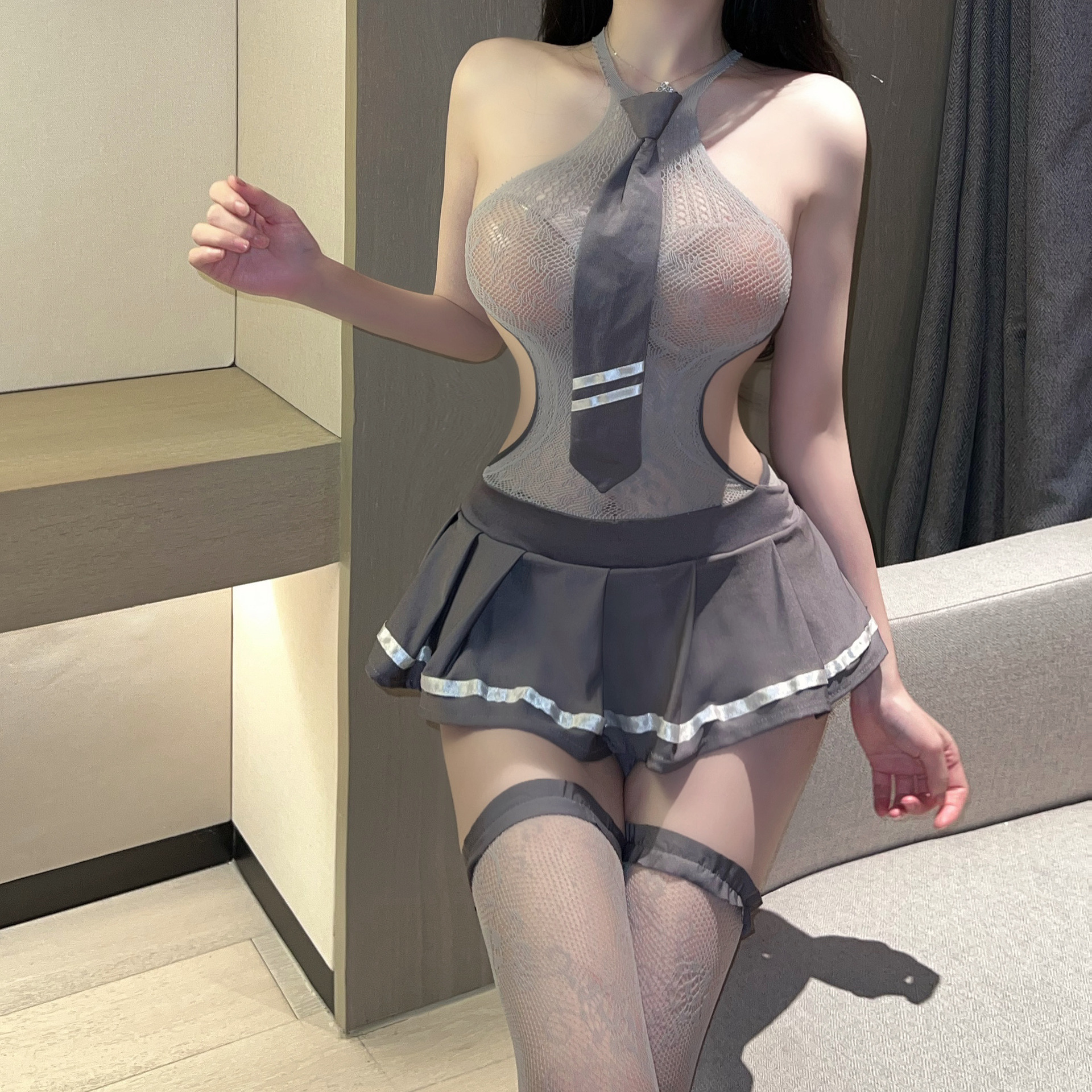 sexy lingerie sexy stripless temptation student one-piece net JK skirt sassy passionate uniform seduction set miniskirt