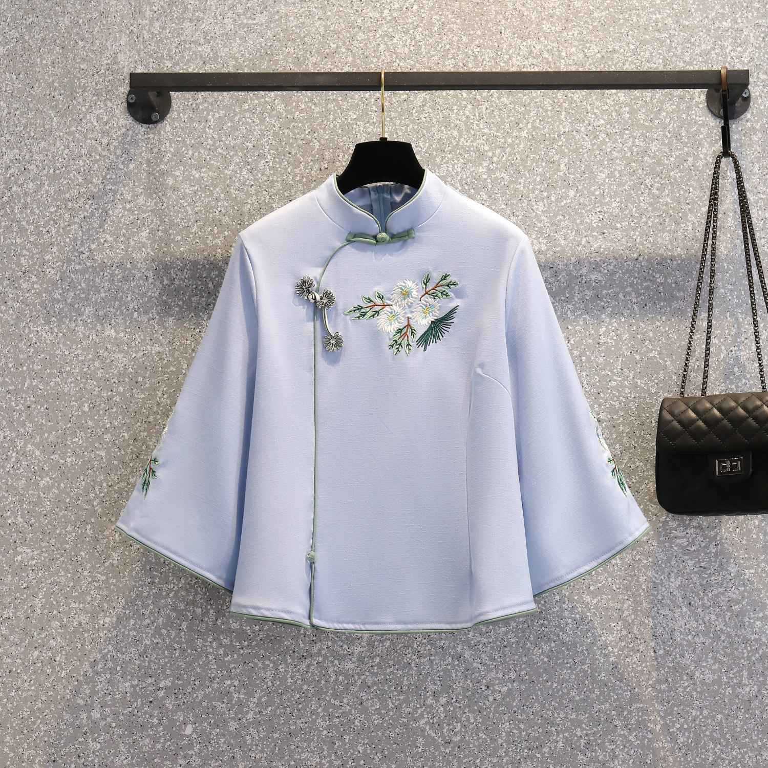 Picture of Strict Selection of Retro National Style Daily Improved Tang Suit Cheongsam Cotton and Linen Embroidered Top Chinese Style Seven-point Sleeve Tea Dress Skirt