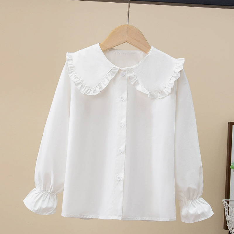 Picture of Children's Shirt White Long Sleeve Spring and Autumn Class Clothing Performance Clothing Lace Girl Student Clothing 2024 New Style Girl's Spring and Autumn